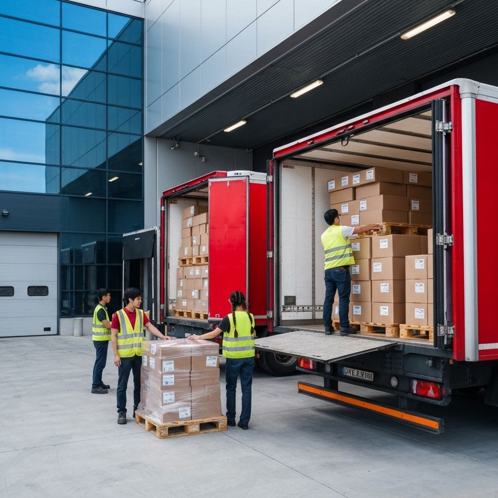 Vrachtwagen wordt uitgeladen bij een loading dock